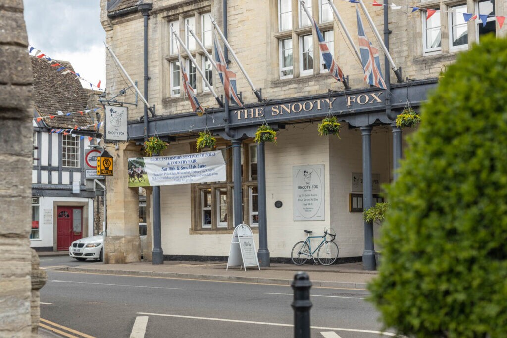 The Snooty Fox pub frontage in Tetbury, Cotswolds