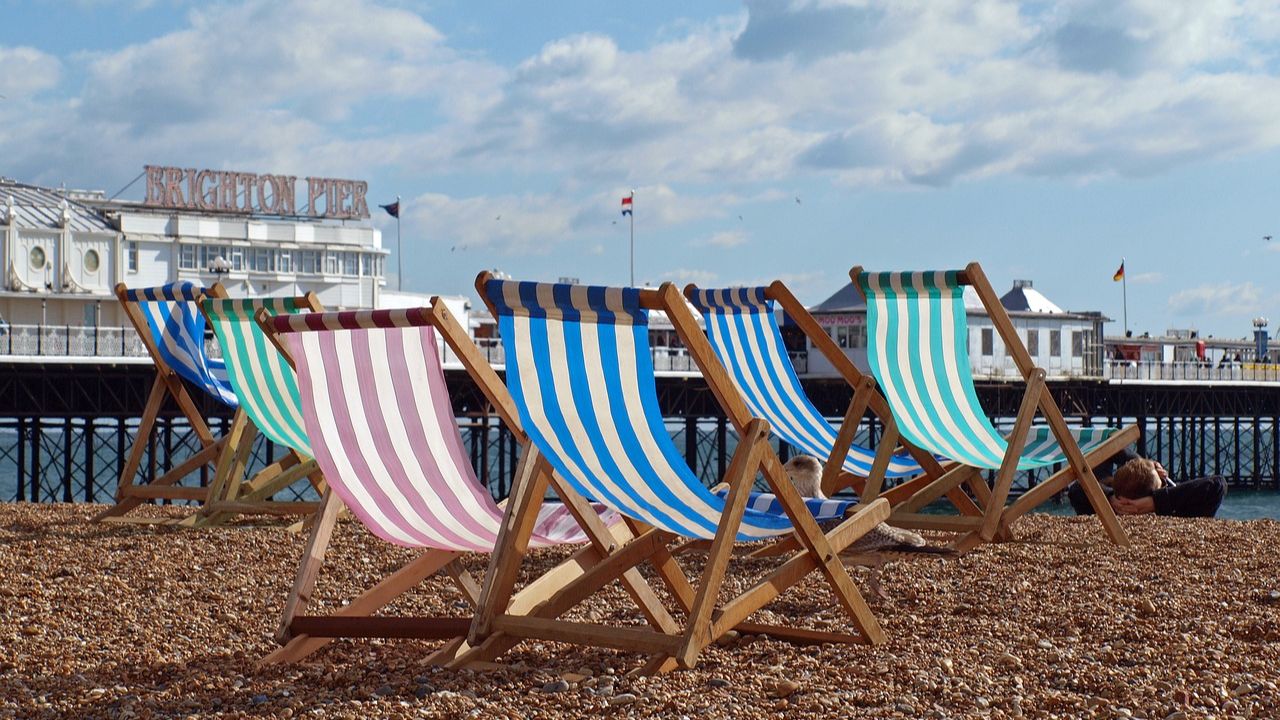 Deck chairs on the beach in Brighton