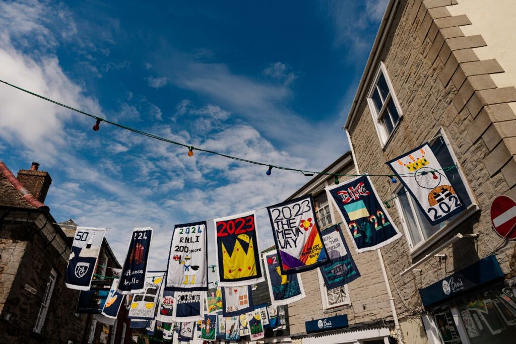 Artistic flags in a street