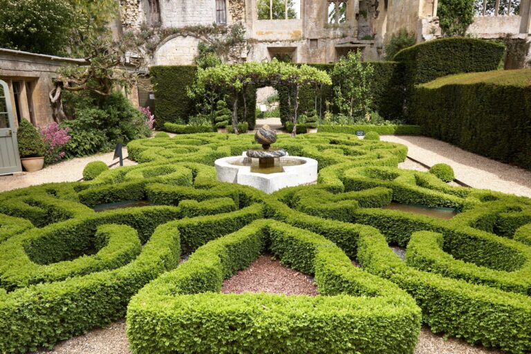 Box hedge maze, English country house