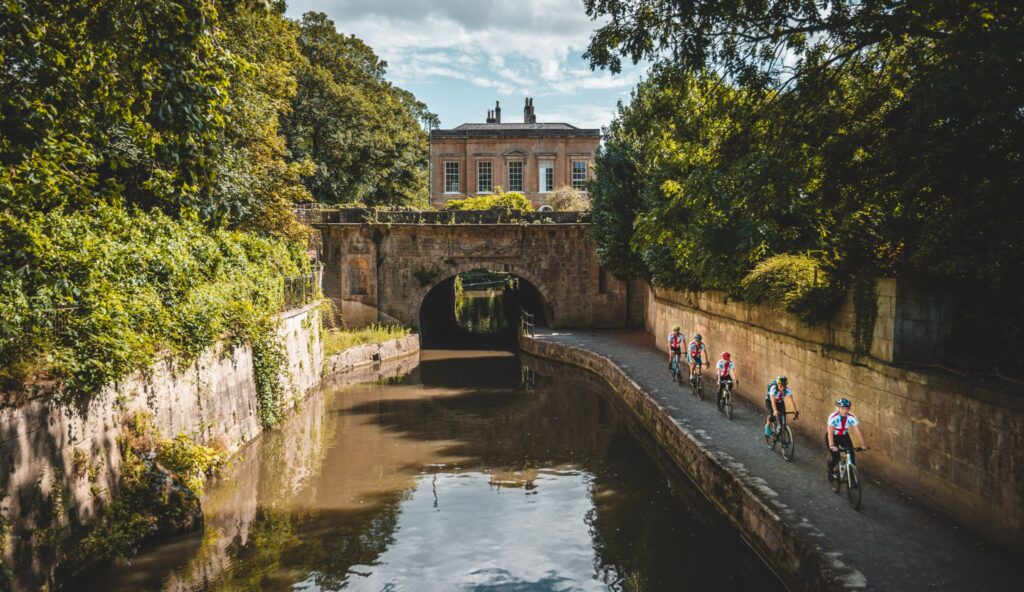 Cyclists along the River Avon in Bath