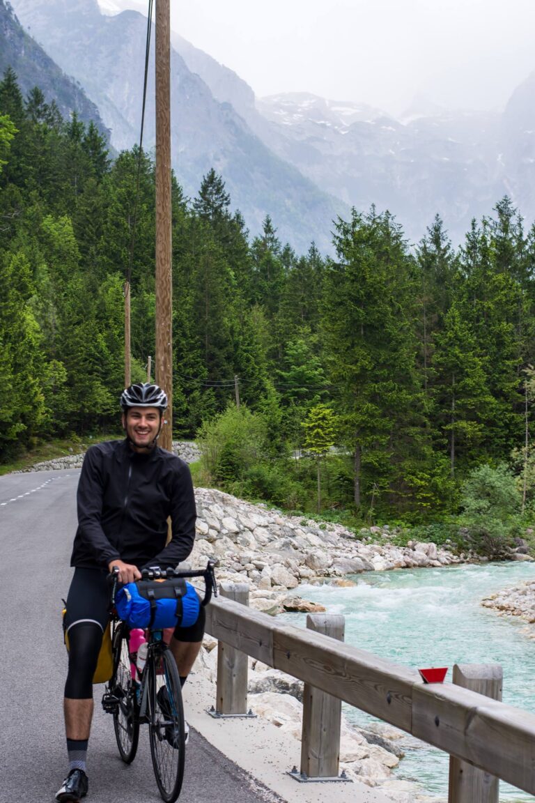 Cyclist with mountains in backgroud