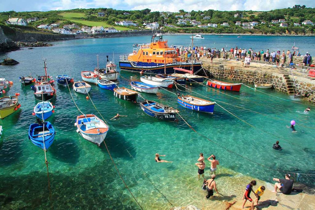 Coverack, Cornwall with RNLI lifeboat.