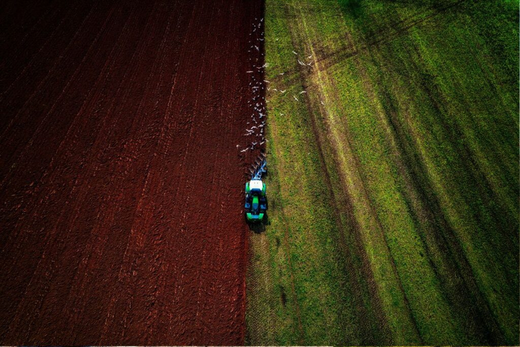 Tractor ploughing fields in Devon