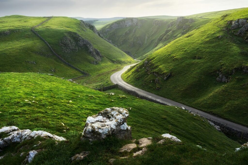 Winnats Pass road between two hills